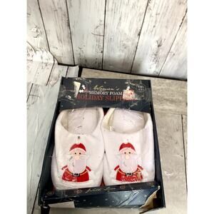 Memory Foam Holiday Slippers Santa Claus White/Red Plush Women Size 9-11 L/XL